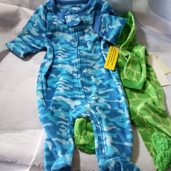 Leveret Lot 4 Fleece Footie Pajamas 6-12M Blue Green Gripper NWT Baby Sleepers - Picture 6 of 12